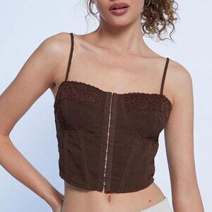 PacSun LA Hearts Lace Corset Top Size M Brown